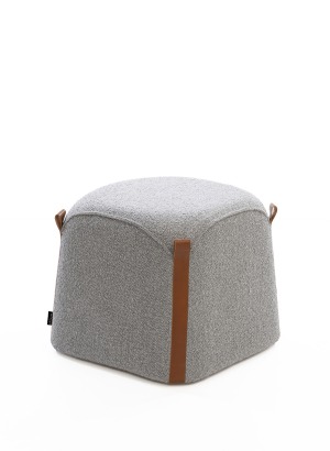 MOON Deri Kenarlı Diagonal Puf Gri